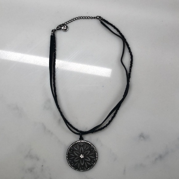16 inch black medallion necklace with gems - Picture 3 of 5